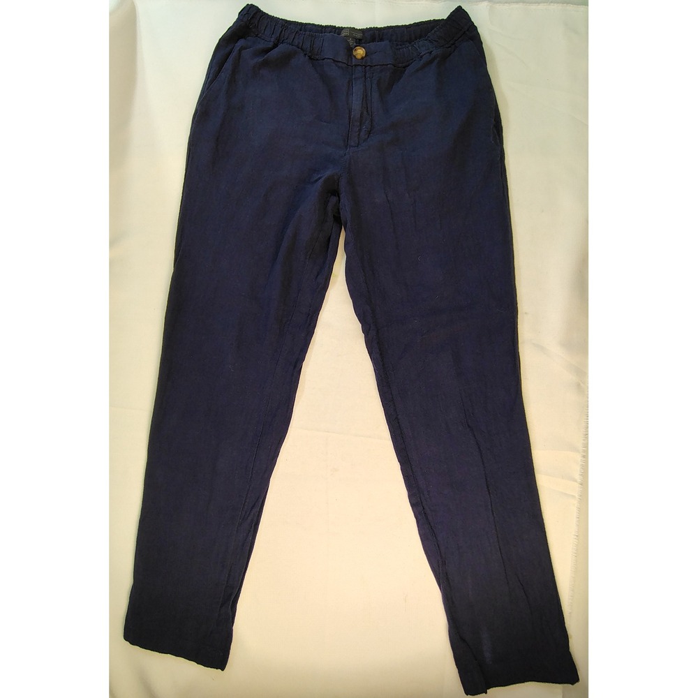 14th & Union Mens Slim Fit Linen Cotton Blend Pants Navy Blue Medium